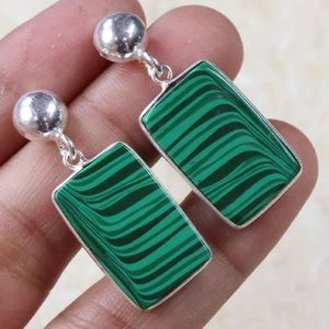Solid Sterling Silver Malachite Earrings 925